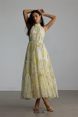 caroline Floral Print Sleeveless Maxi Dress in yellow
