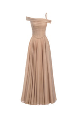 A-line Draped Chiffon maxi Dress in nude