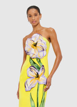 suzanne Appliqué Floral Bustier Maxi Dress in yellow