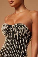 ELOISE PEARL BANDAGE MINI DRESS IN BLACK