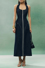 Denim Patchwork Long Dress