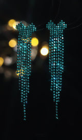 Dahlia Green Rhinestone Heart Tassel Earrings