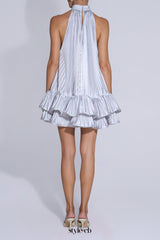 tina Double-layer ruffled halter neck mini dress in white