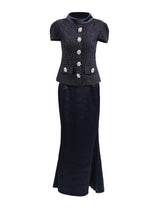 Navy Metallic Boucle Maxi Dress