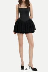 celeste lace bowknot backless mini dress in black