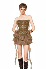 althea ruffle trim fish bones mini dress in brown