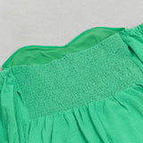 ONE-SHOULDER PUFF-SLEEVED GREEN TUBE TOP RUFFLED MIDI DRESS