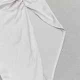 RUCHED SLIT STRAP MIDI DRESS IN LIGHT GRAY