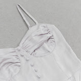 RUCHED SLIT STRAP MIDI DRESS IN LIGHT GRAY