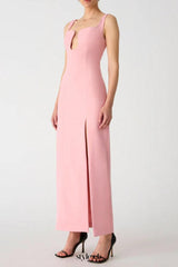 slit bonded crepe gown in pink