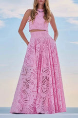 Eyelet Lace Top and Maxi Skirt Set