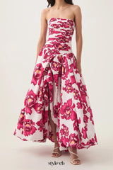 nancy Violette Bubble Hem Maxi Dress in pale red