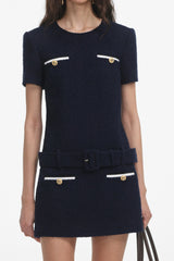 apphia Tweed low-rise pants set in navy blue