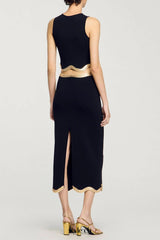 black Long knitted skirt with chain detail