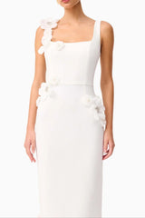 sabrina 3d flower Midi Dress in white