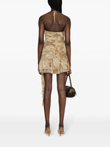 ruffled python-print mini dress in sand beige