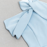 CROSS NECK BODYCON MIDI DRESS IN BLUE