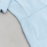 CROSS NECK BODYCON MIDI DRESS IN BLUE