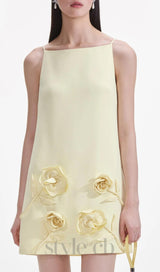 Yellow Crepe Flower Mini Dress