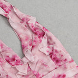 PINK HALTER NECK PRINTED PLEATED SLIT DRESS