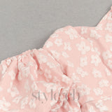 PUFF SLEEVE BARDOT FLORAL DRESS PINK