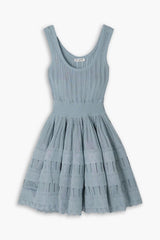 ribbed pointelle knit mini dress in blue