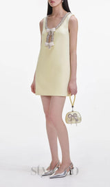 Yellow Crepe Bow Mini Dress