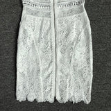 MIDI SLEEVE HALF BACKLESS SHORT WHITE GUIPURE DRESS