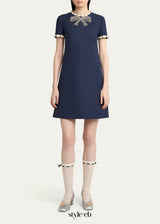 jocelyn rhinestone Embroidered Crepe mini Dress in navy blue