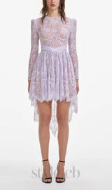 Lilac Lace Satin Mini Dress