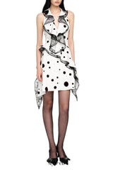 phoenix Ruffled Polka Dot Backless mini Dress in white