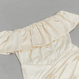 SOLID COLOR ONE-SHOULDER STRAPLESS PLEATED SILK HIP-HUGGING DRESS