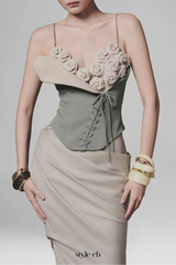 emily Blue Mint Camellia Corset Top