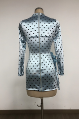 jenny Polka Dots Satin Mini Dress in Blue