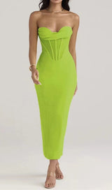 PATCHWORK STRAPLESS BANDAGE DRESS