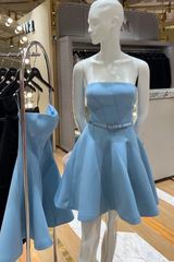 natividad off-shoulder Sleeveless Mini Dress in blue