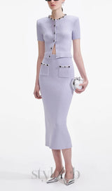 Lilac Embellished Knit Midi Skirt