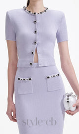 Lilac Embellished Knit Midi Skirt