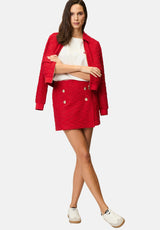 Plain jacket skirt set in red