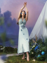 Butterfly Princess Halter midi Dress in light blue