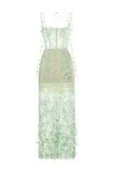 MINT BEADED LACE PENCIL MIDI DRESS