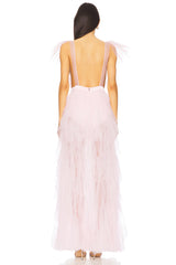 ruffle tulle atop floral lace mini dress in pink