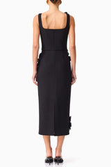 sabrina 3d flower Midi Dress in Black