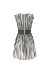 Two-tone v-neck sleeveless flared knit mini dress