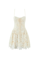 Lace hollow Sleeveless Mini Dress in yellow