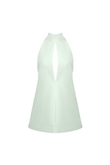 v-neck cutout backless crepe halter dress - celadon