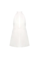 v-neck cutout backless crepe halter dress - white