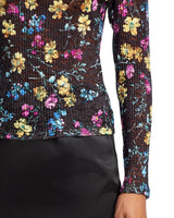 Floral Puckered Lace Top in black multi