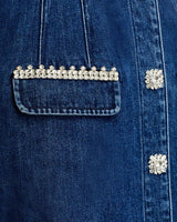 Denim Rhinestone Trim Dress in blue