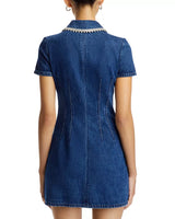 Denim Rhinestone Trim Dress in blue